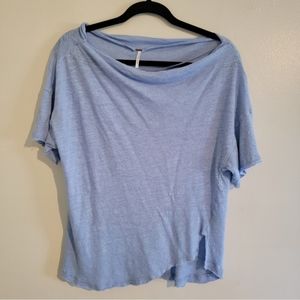 Free People FP Blue Distressed Raw Hem & Sleeve Shirt